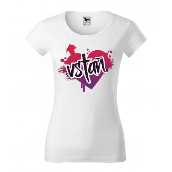 Dámske biele tričko s potlačou VSTAŇ