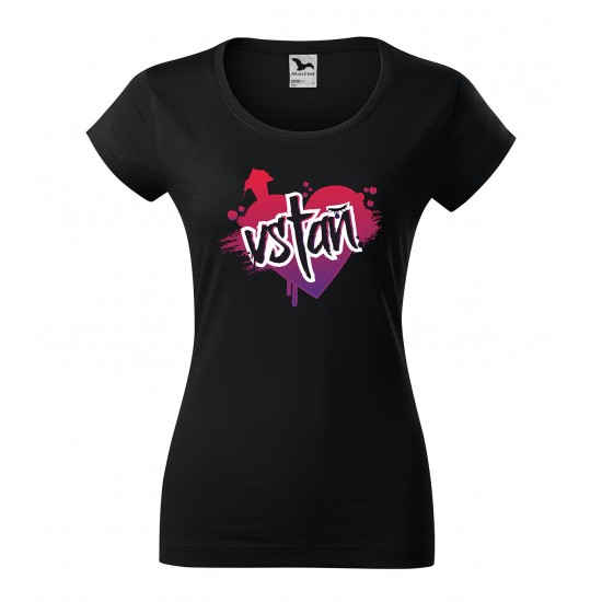 Dámske čierne tričko s potlačou VSTAŇ
